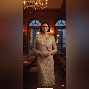 SOULMATES 100%silk beaded set of jacket and dress size M NWOT